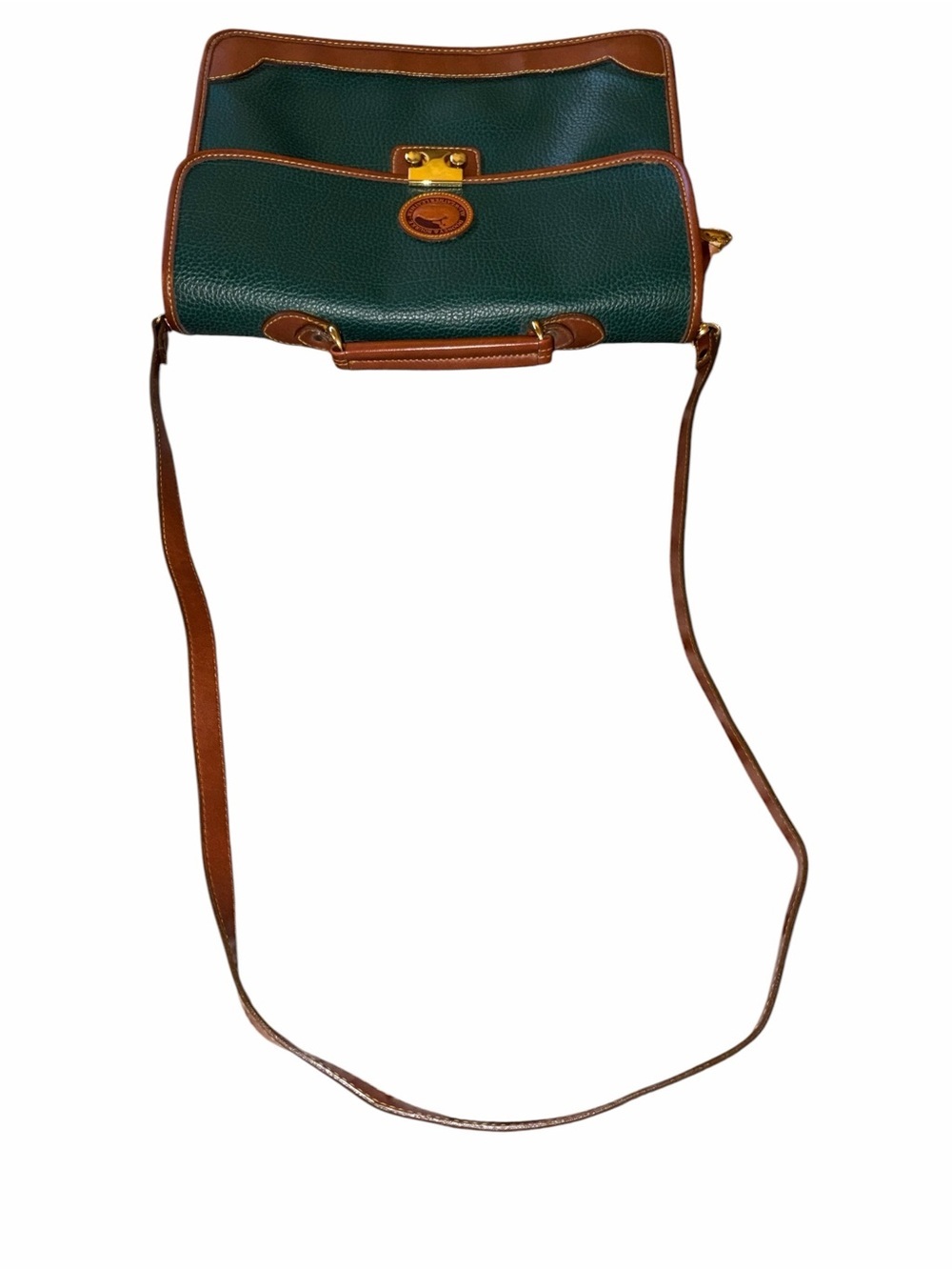 Vintage Dooney & Bourke All Weather Leather Emerald Green Leather Messenger Bag - Picture 4 of 11